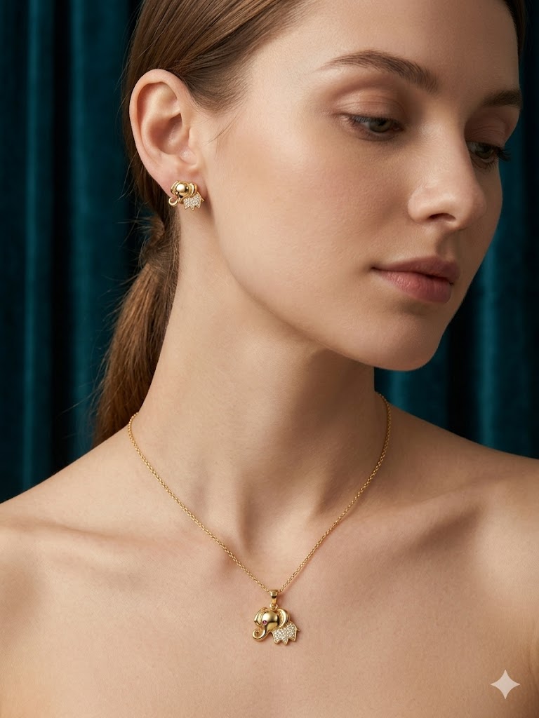 🐘 Royal Elephant Charm Necklace & Earrings Set