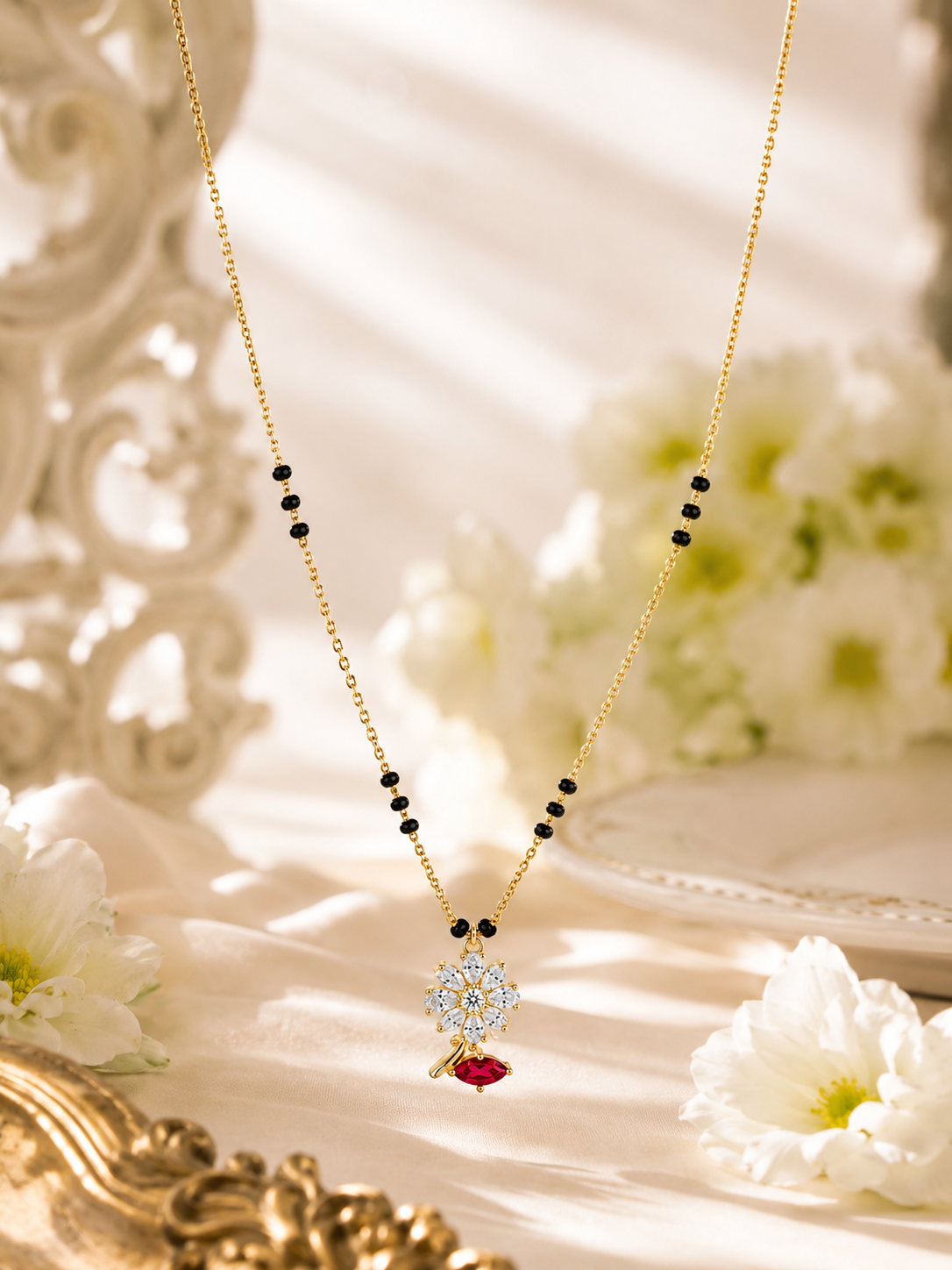Floral Ruby Drop Mangalsutra
