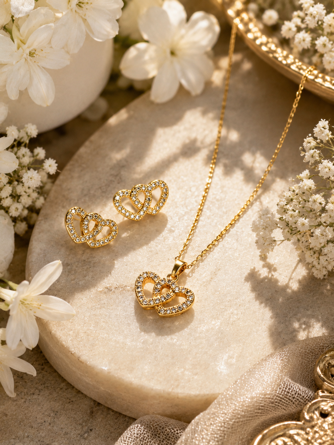 💞 Eternal Twin Hearts Necklace & Earrings Set