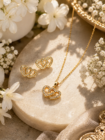 💞 Eternal Twin Hearts Necklace & Earrings Set