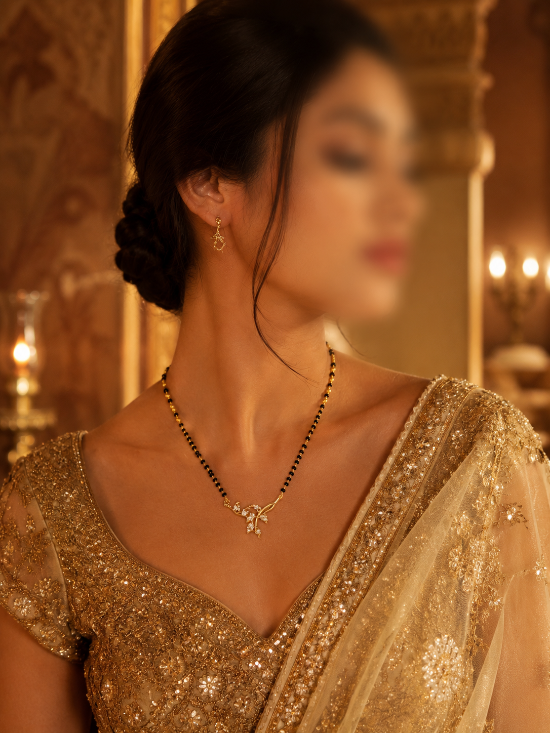 Golden Heart Bow Mangalsutra Necklace