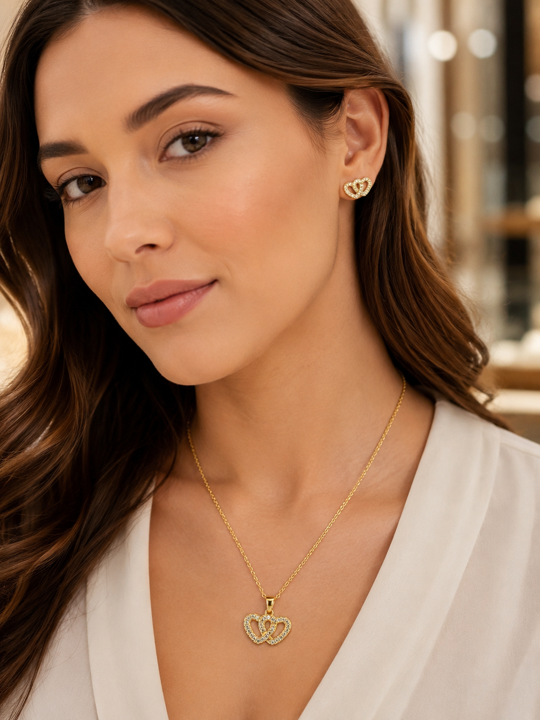 💞 Eternal Twin Hearts Necklace & Earrings Set