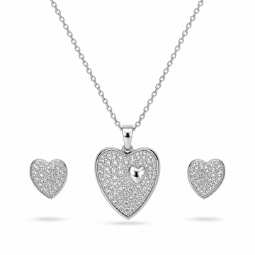 🤍 Eternal Sparkle Heart Pendant & Earrings Set
