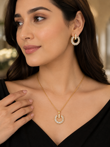 ✨ Radiant Halo Crystal Pendant & Earrings Set