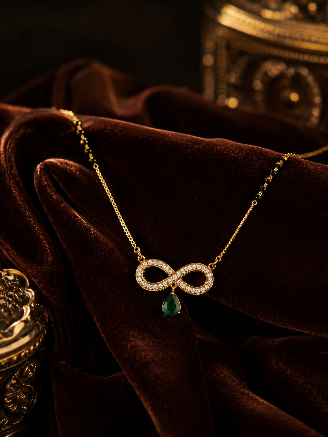 Golden Heart Bow Mangalsutra Necklace