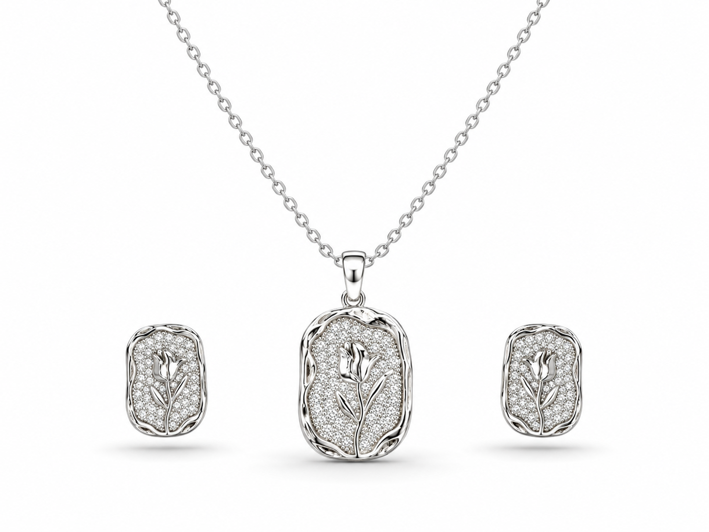 🌷 Elegant Tulip Sparkle Pendant & Earrings Set