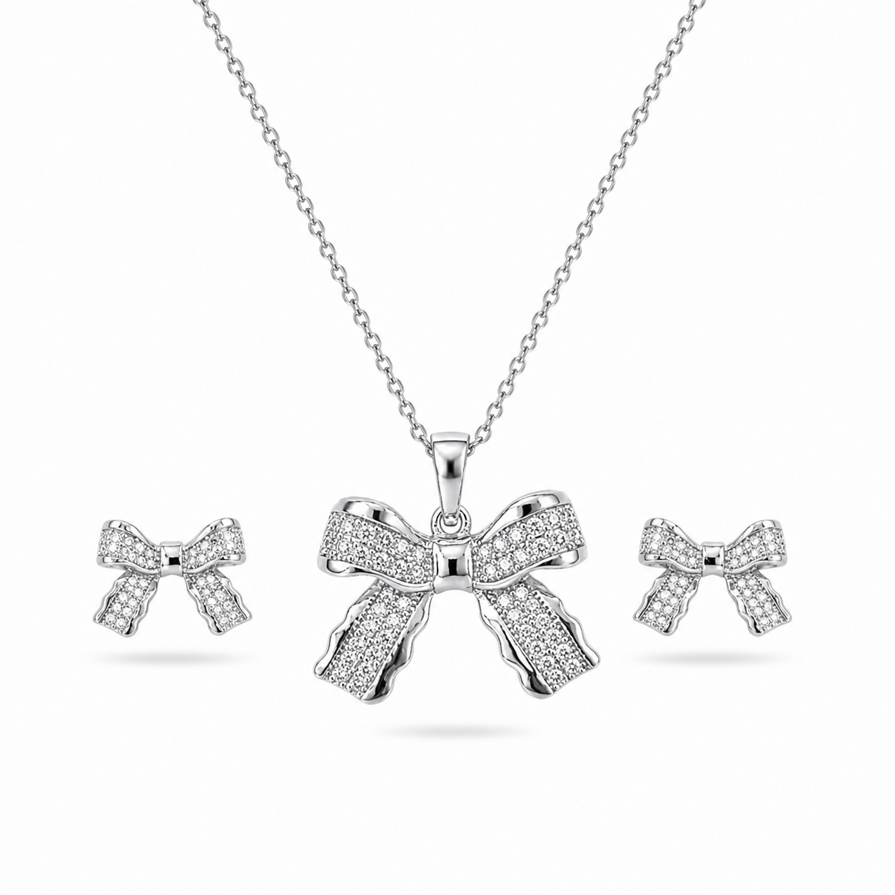 🎀 Crystal Bow Elegance Pendant & Earrings Set