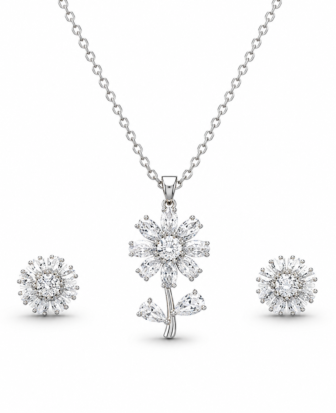 🌸 Elegant Floral Crystal Pendant & Earrings Set