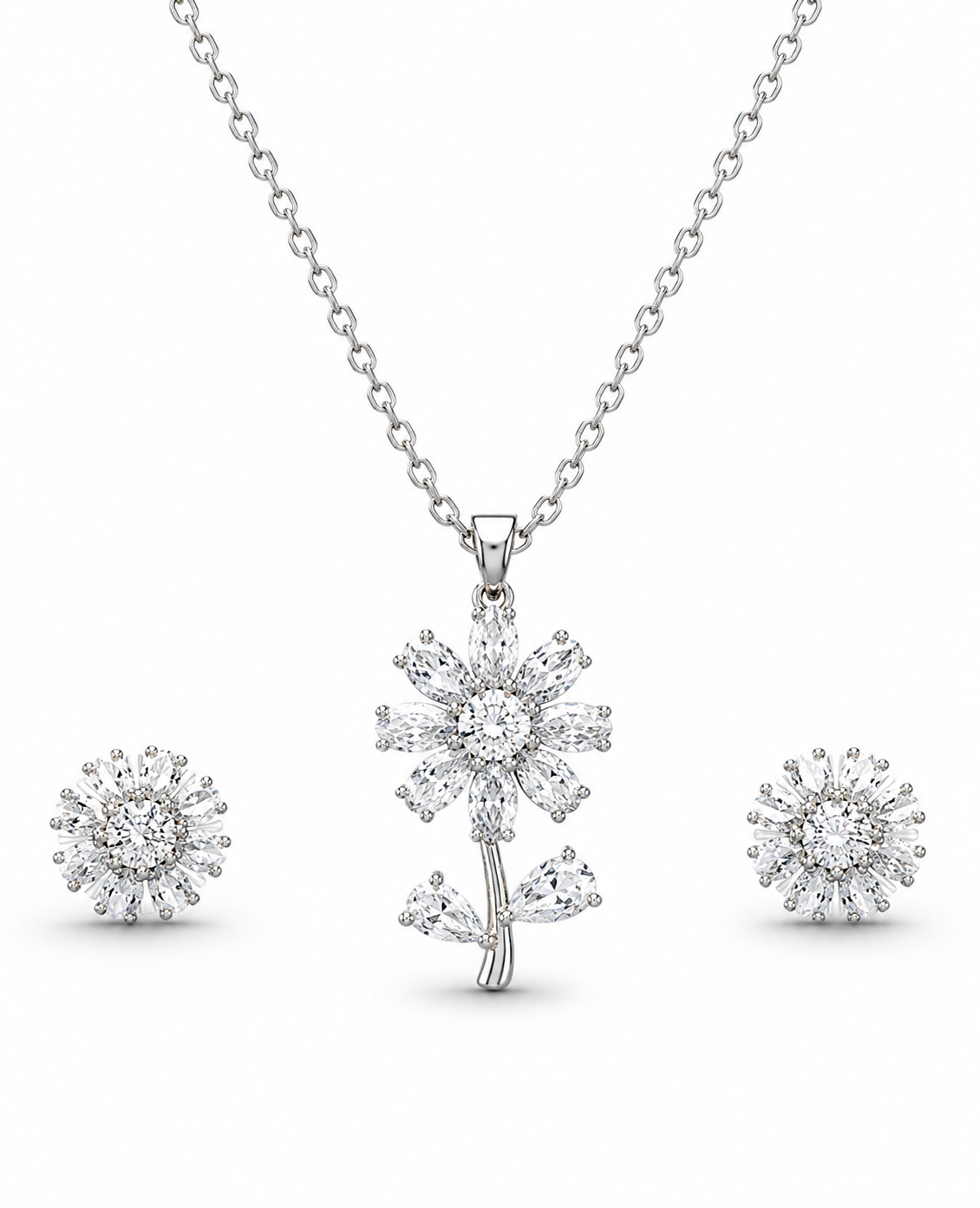 🌸 Elegant Floral Crystal Pendant & Earrings Set