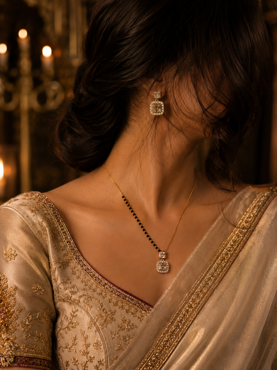 Golden Heart Bow Mangalsutra Necklace