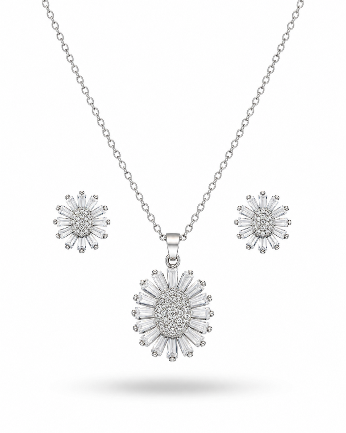 ✨ Radiant Sunburst Crystal Pendant & Earrings Set