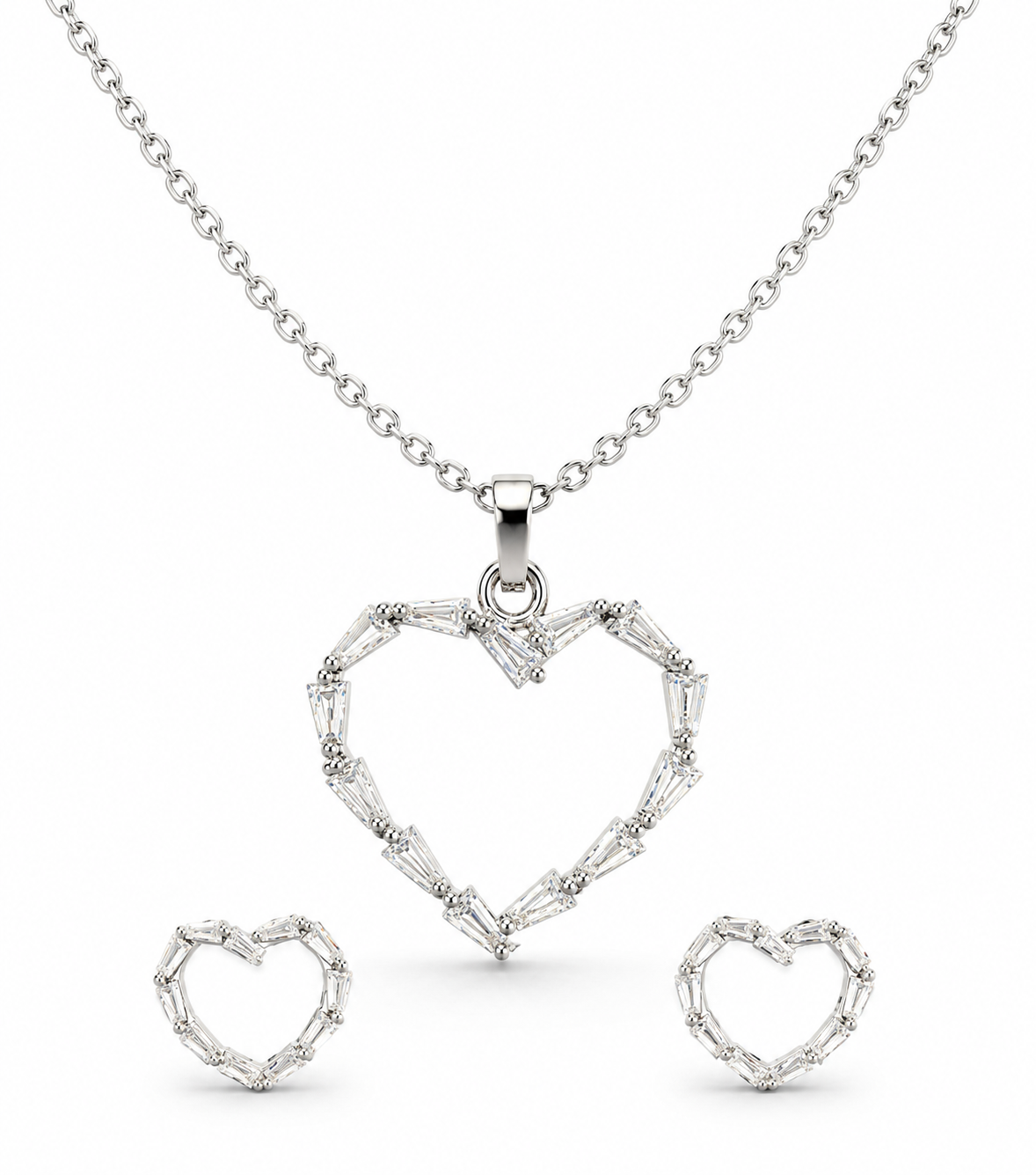 💖 Elegant Open Heart Crystal Pendant & Earrings Set