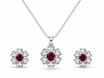 ❤️ Ruby Blossom Floral Pendant & Earrings Set