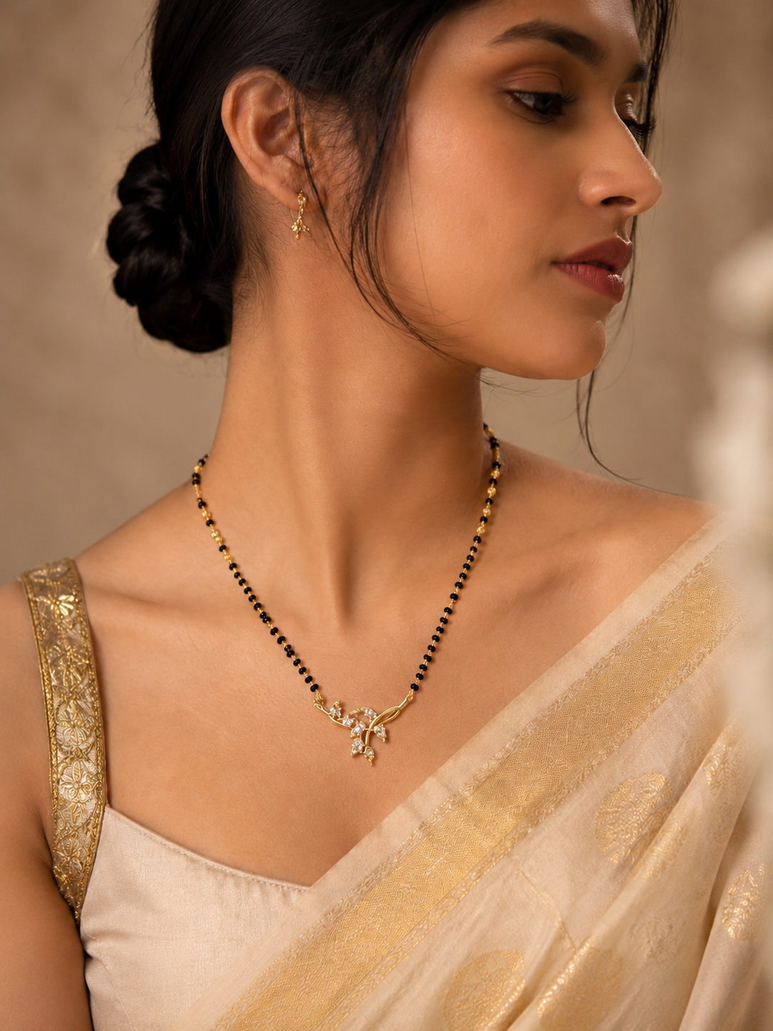 Golden Heart Bow Mangalsutra Necklace