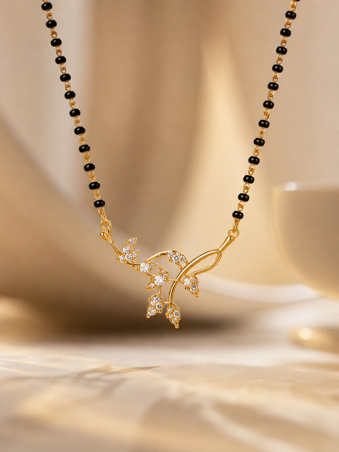 Golden Heart Bow Mangalsutra Necklace