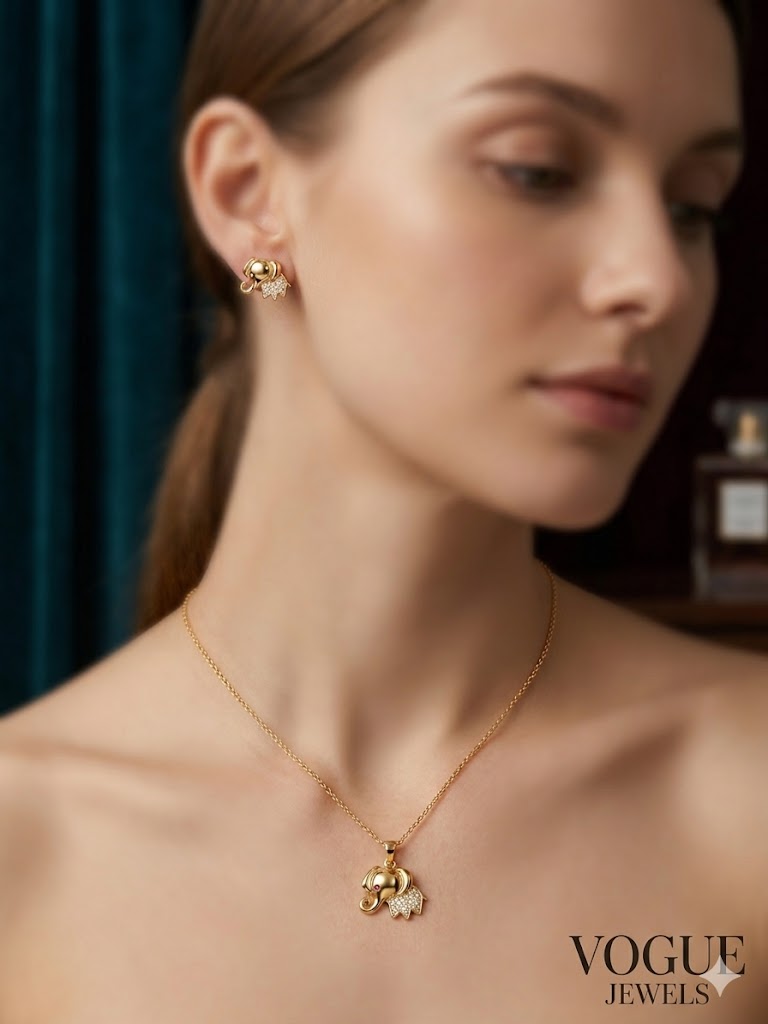 🐘 Royal Elephant Charm Necklace & Earrings Set
