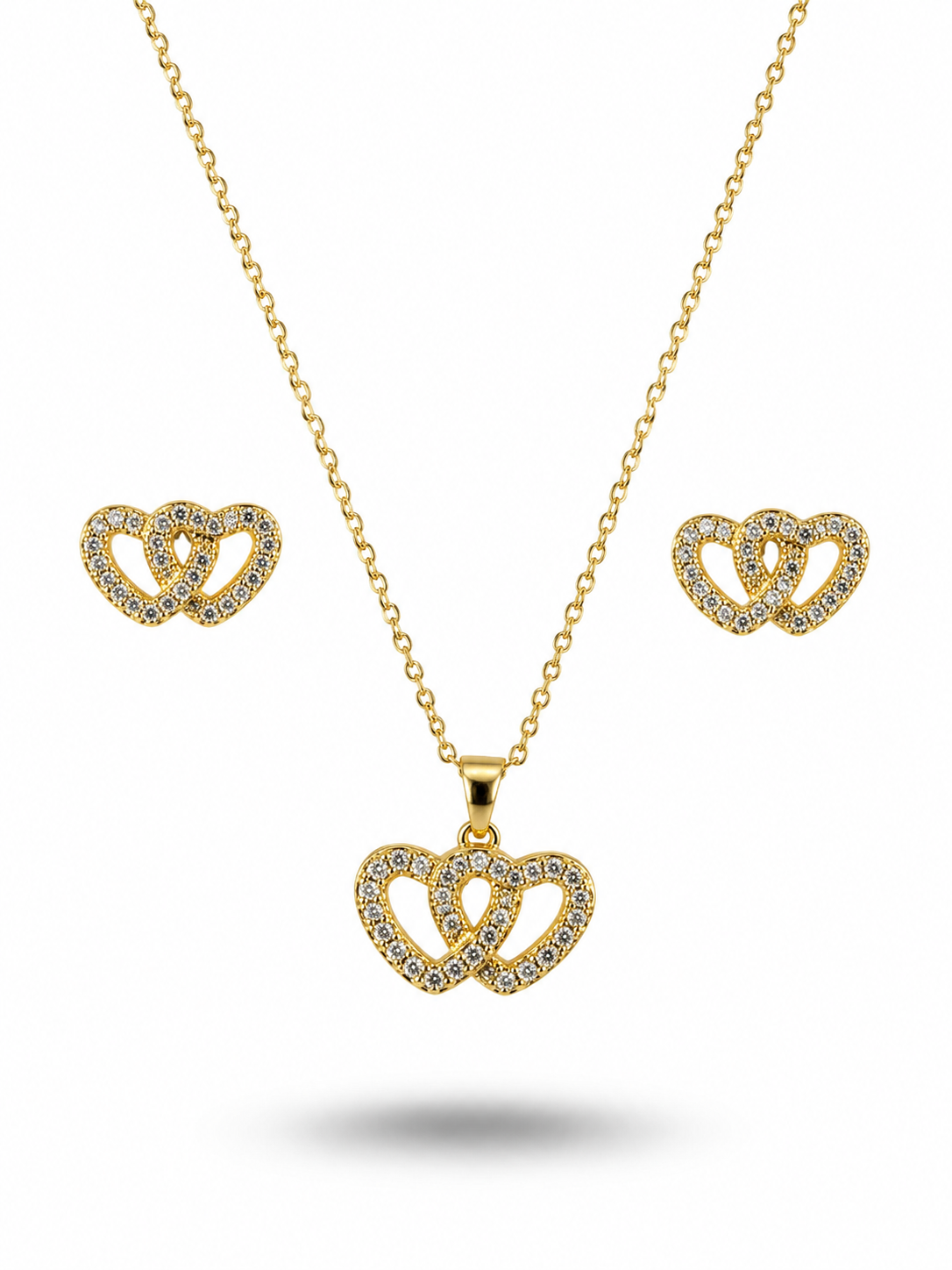 💞 Eternal Twin Hearts Necklace & Earrings Set