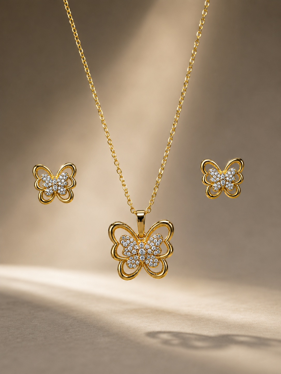 🦋 Golden Butterfly Sparkle Necklace & Earrings Set