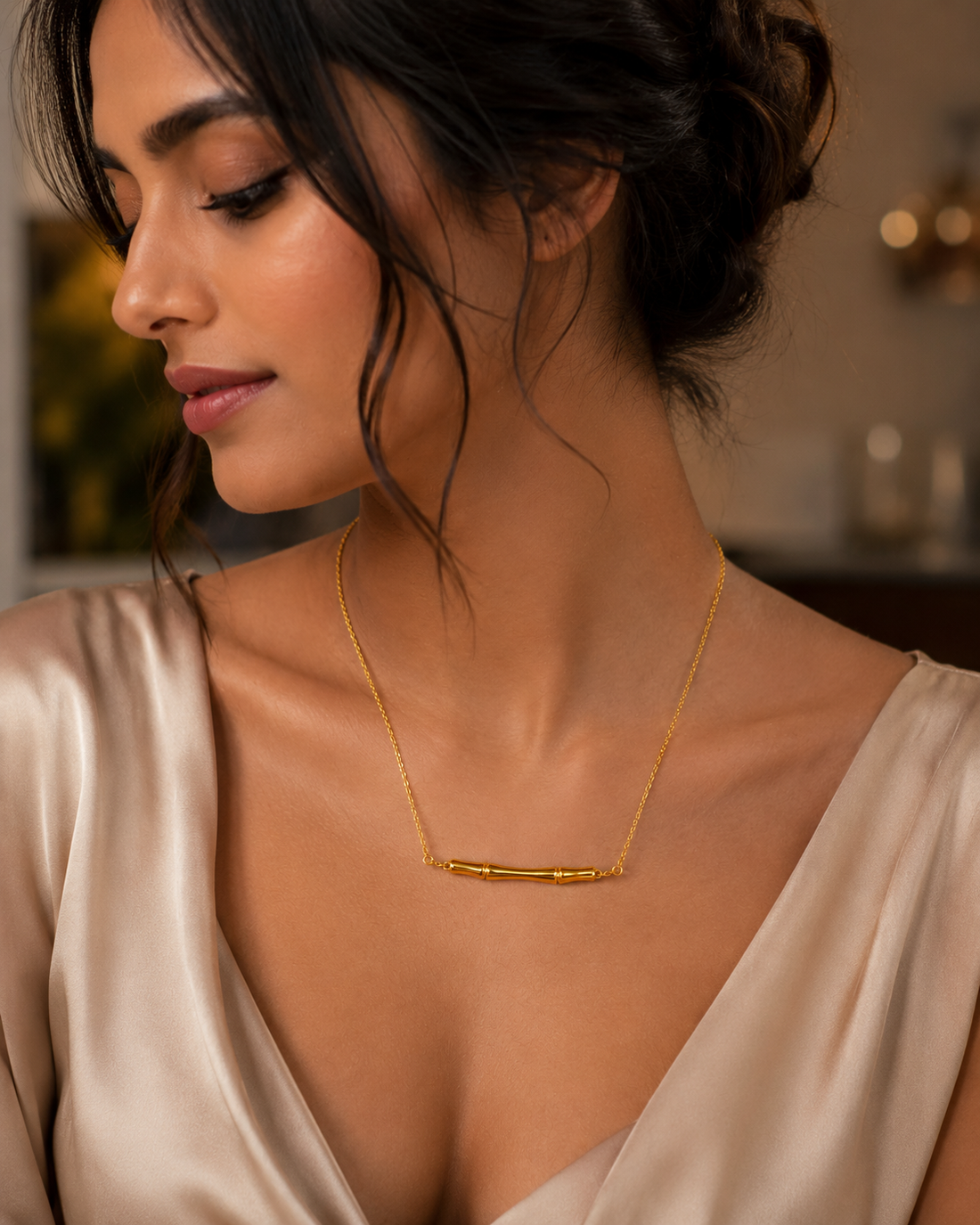 Golden Bamboo Elegance Necklace