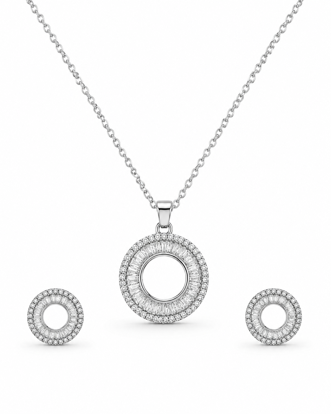 ✨ Radiant Halo Circle Pendant & Earrings Set