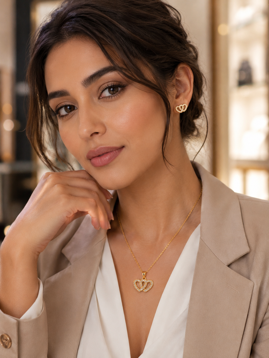 💞 Eternal Twin Hearts Necklace & Earrings Set