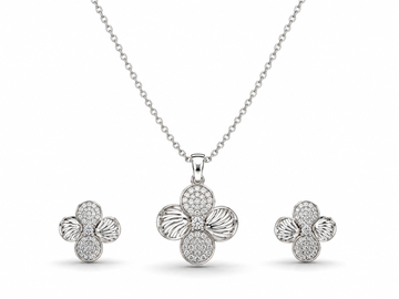 ✨ Silver Blossom Floral Pendant & Earrings Set