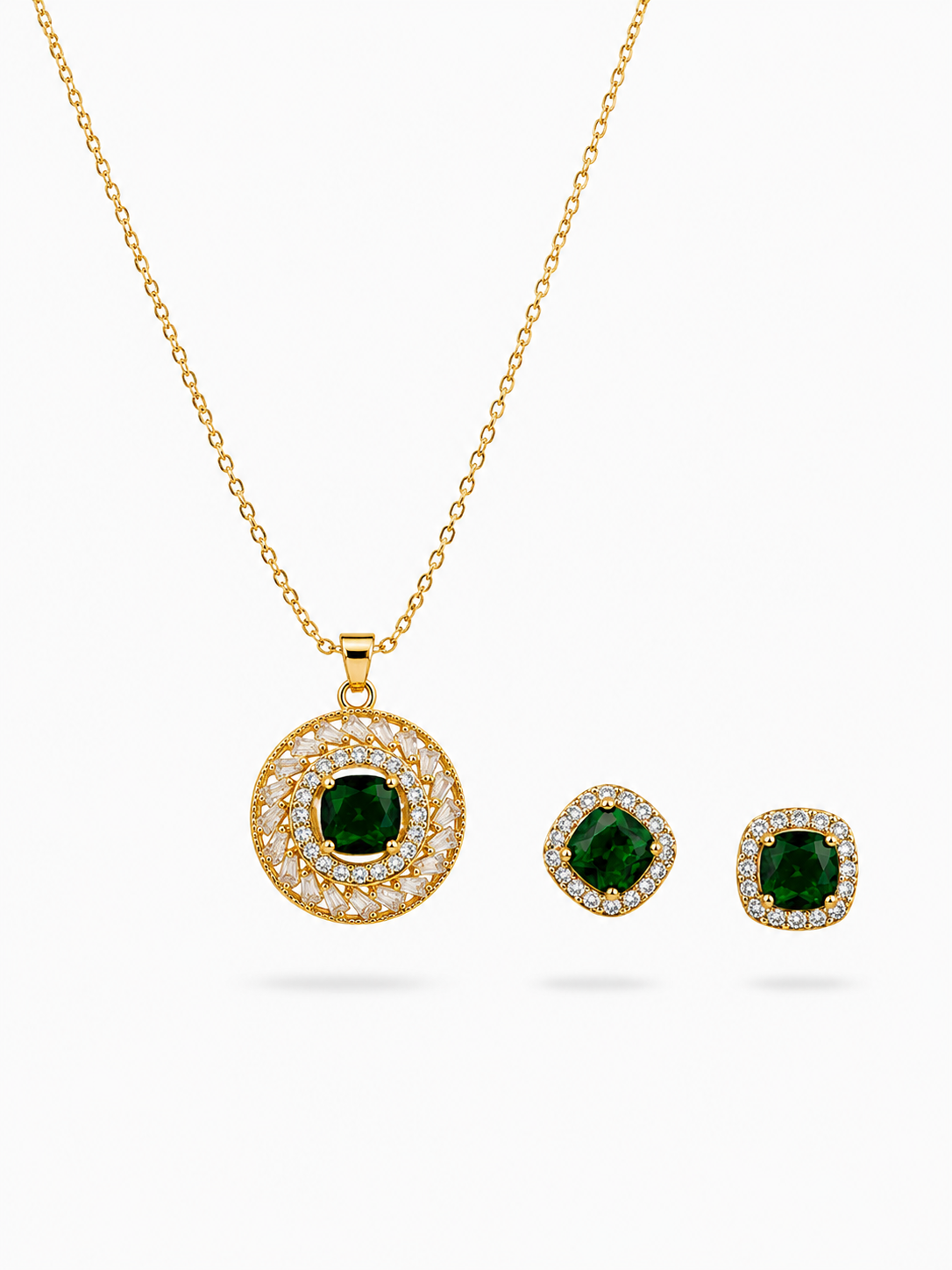 💚 Emerald Royale Halo Pendant & Earrings Set