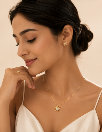 🦋 Golden Butterfly Sparkle Necklace & Earrings Set