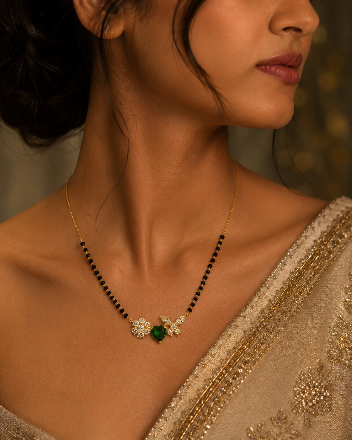 Emerald Heart Floral Mangalsutra