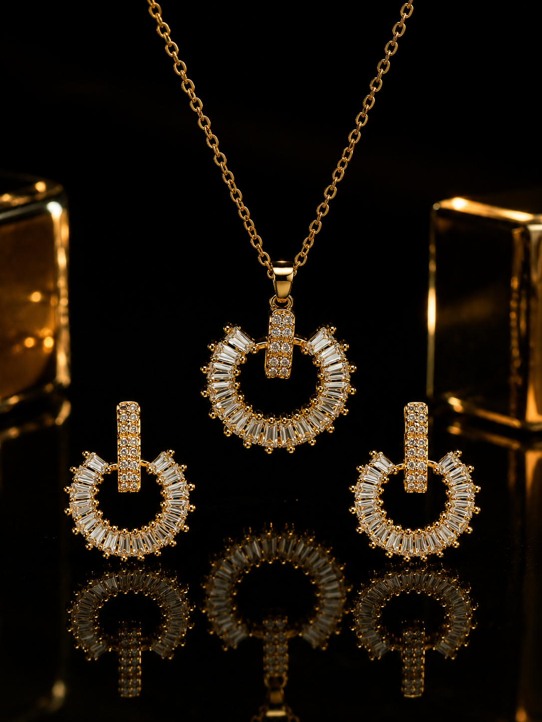 ✨ Radiant Halo Crystal Pendant & Earrings Set