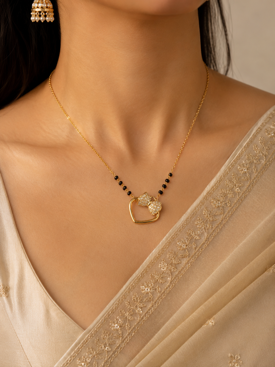 Golden Heart Bow Mangalsutra Necklace