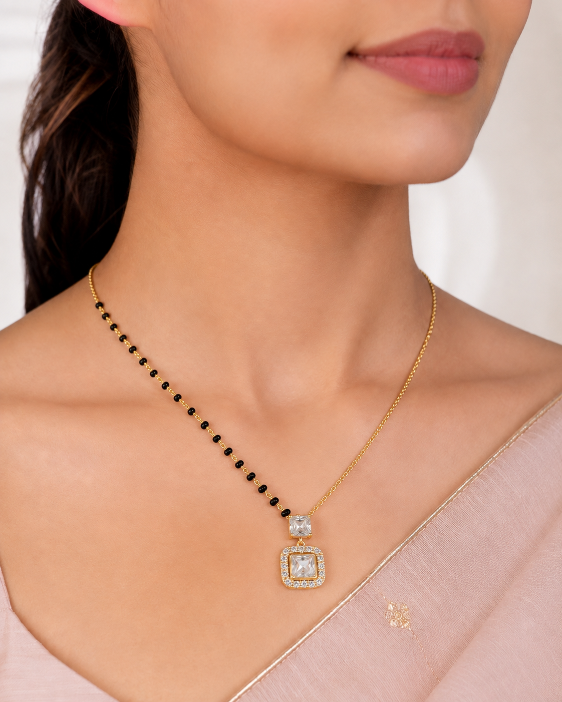 Royal Halo Square American Diamond Mangalsutra