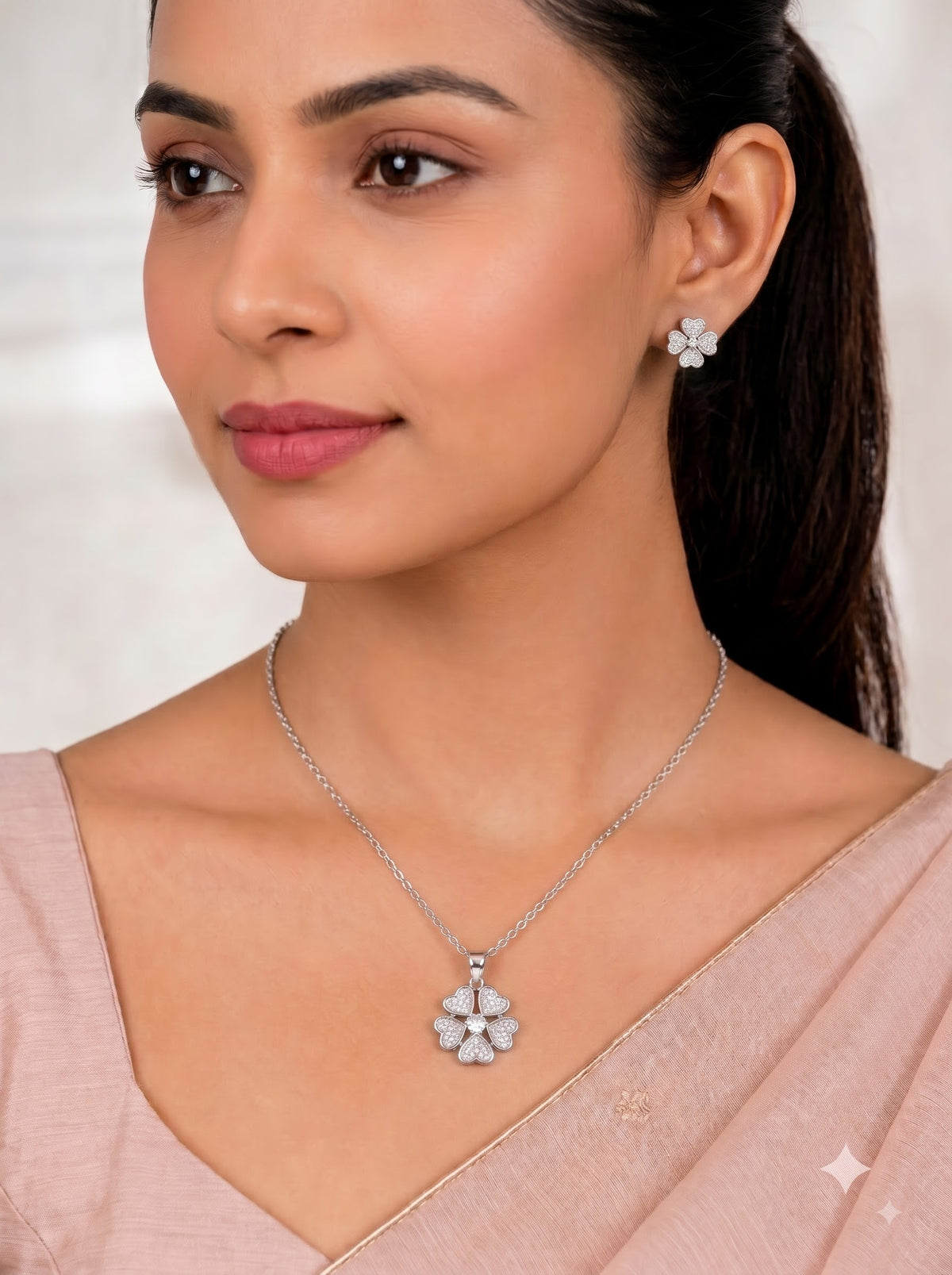 ✨ Lucky Heart Clover Pendant & Earrings Set