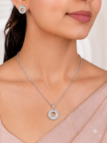 ✨ Radiant Halo Circle Pendant & Earrings Set