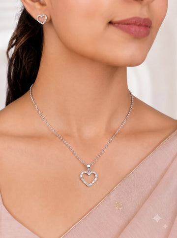 💖 Elegant Open Heart Crystal Pendant & Earrings Set