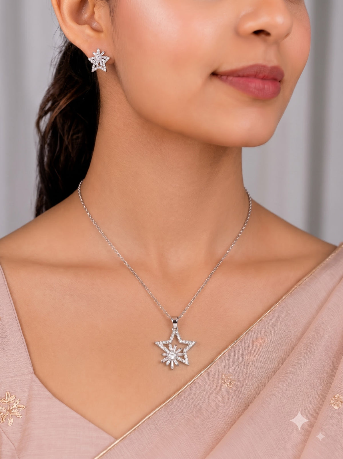 ⭐ Celestial Star Crystal Pendant & Earrings Set