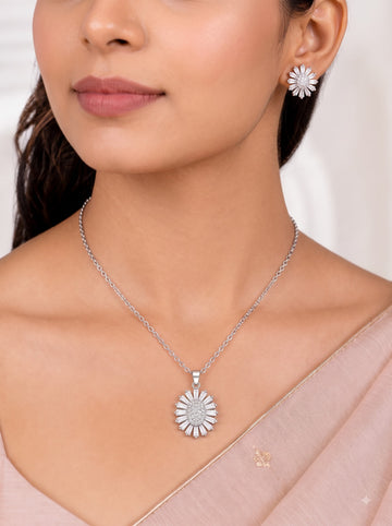✨ Radiant Sunburst Crystal Pendant & Earrings Set