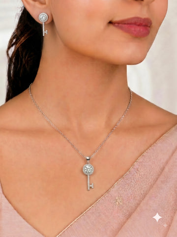 🔑 Crystal Elegance Key Pendant & Earrings Set