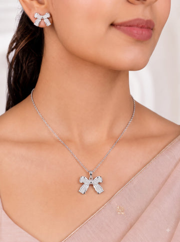 🎀 Crystal Bow Elegance Pendant & Earrings Set