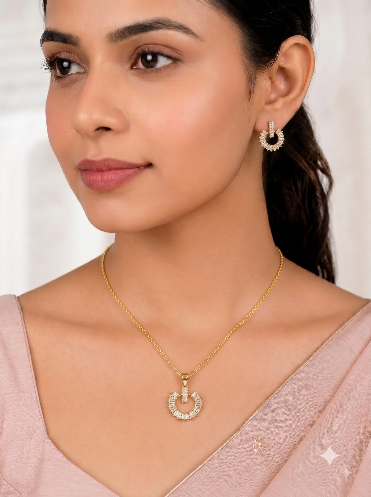 ✨ Radiant Halo Crystal Pendant & Earrings Set