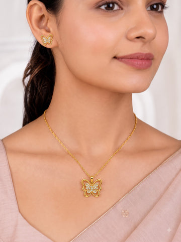 🦋 Golden Butterfly Sparkle Necklace & Earrings Set