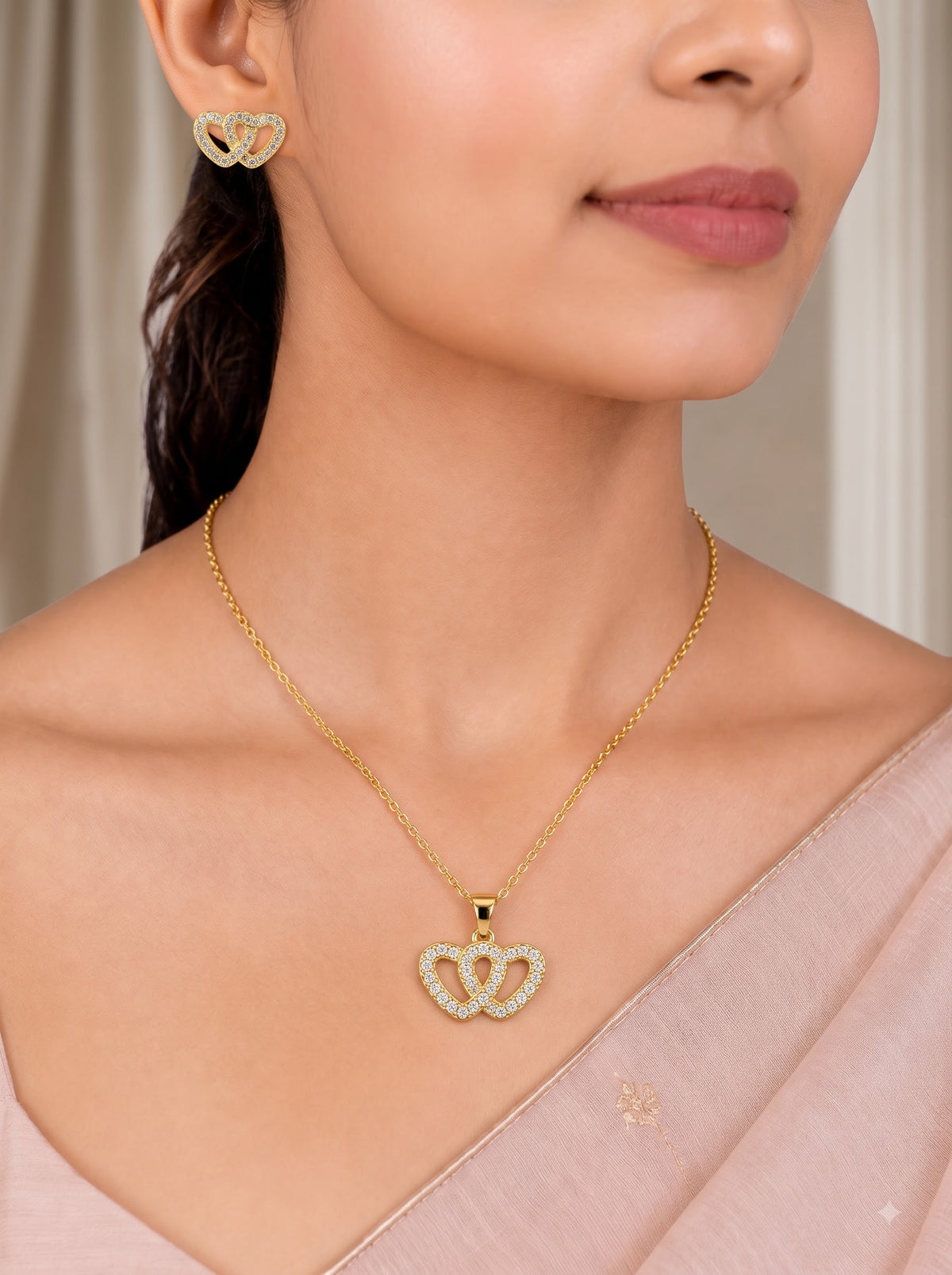 💞 Eternal Twin Hearts Necklace & Earrings Set