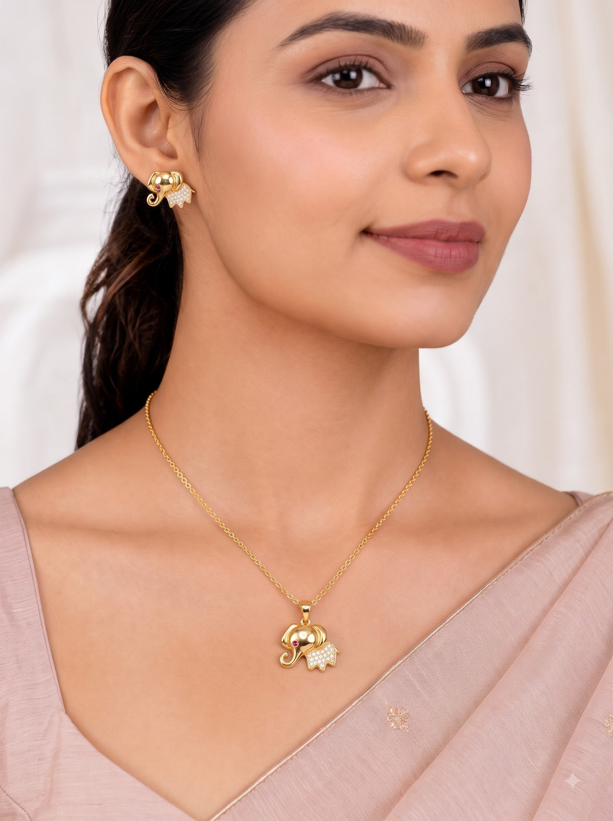 🐘 Royal Elephant Charm Necklace & Earrings Set