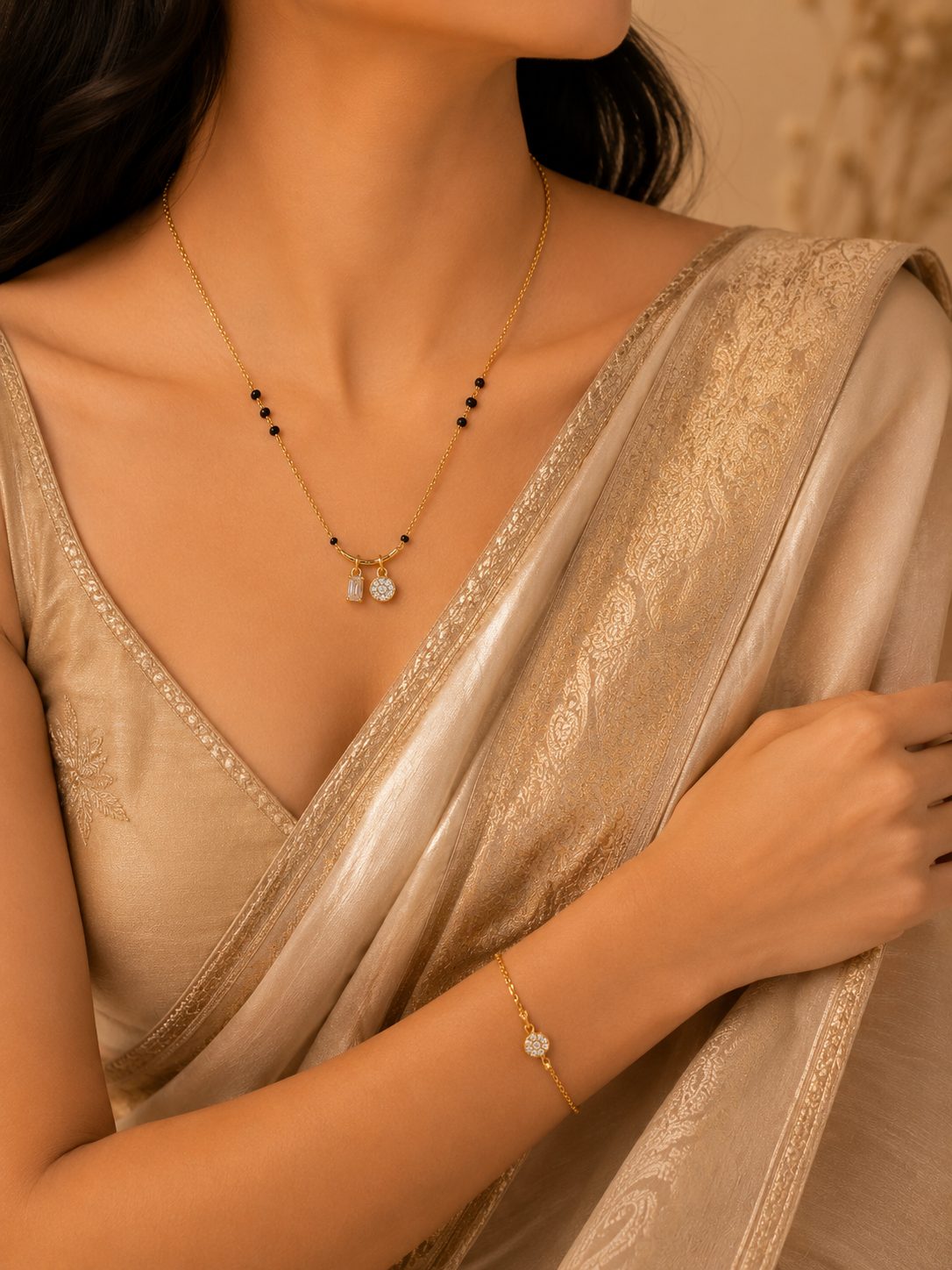 Golden Heart Bow Mangalsutra Necklace