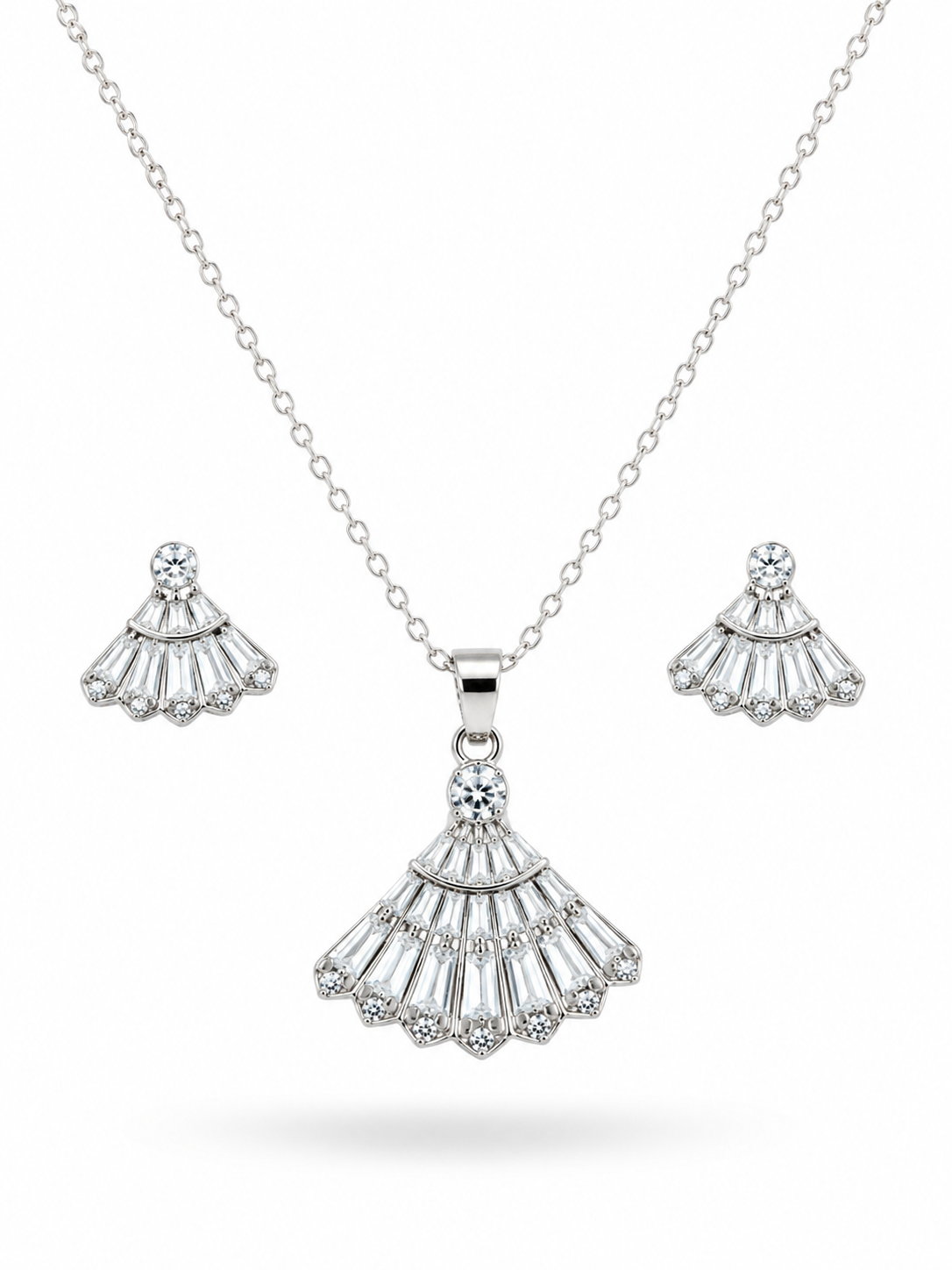 ✨ Elegant Fan Crystal Pendant & Earrings Set