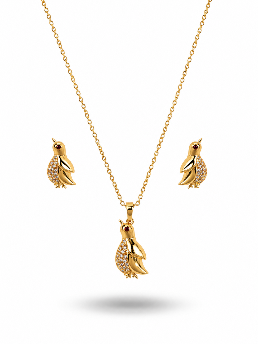 🐦 Golden Songbird Necklace & Earrings Set