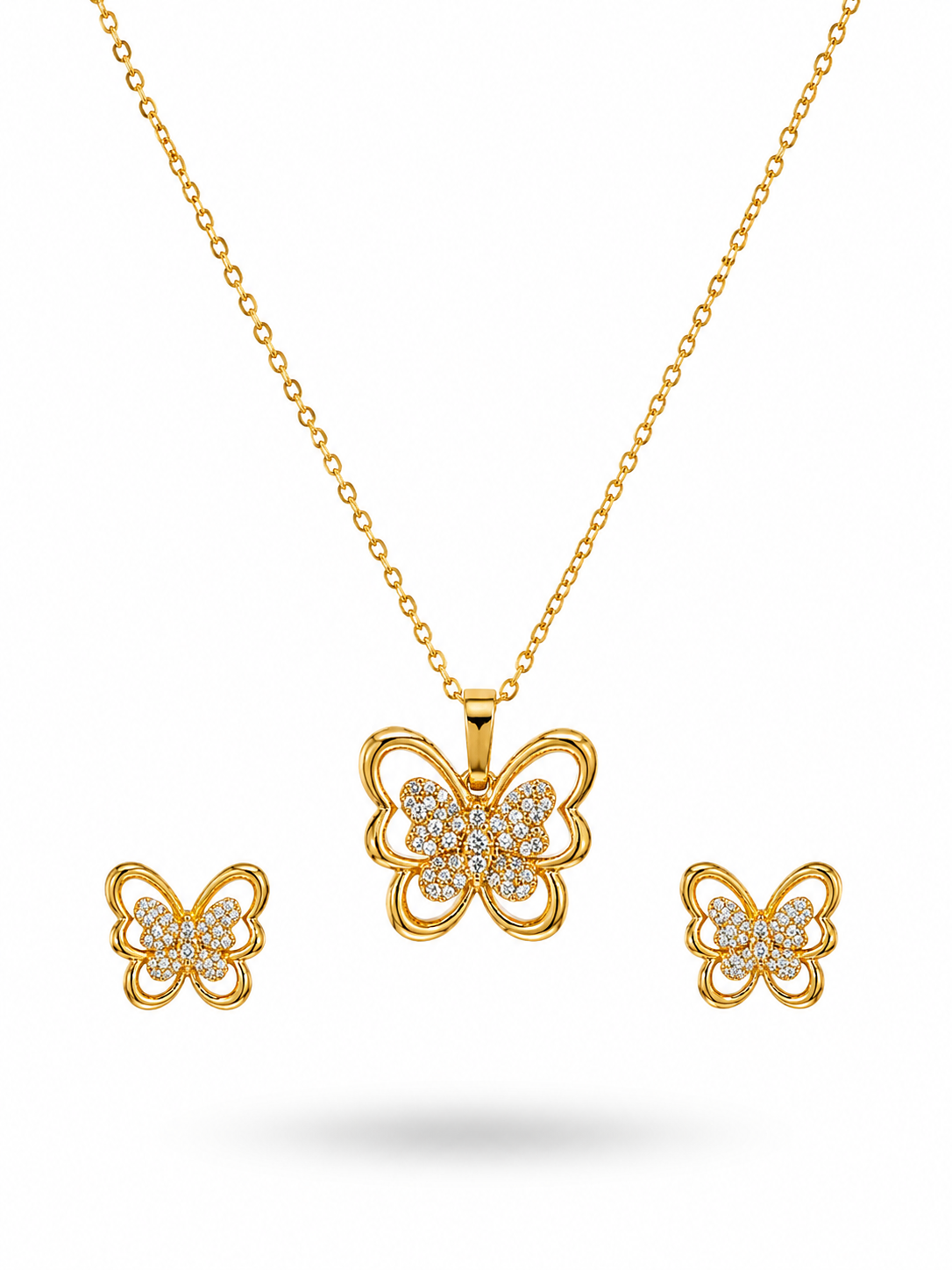 🦋 Golden Butterfly Sparkle Necklace & Earrings Set