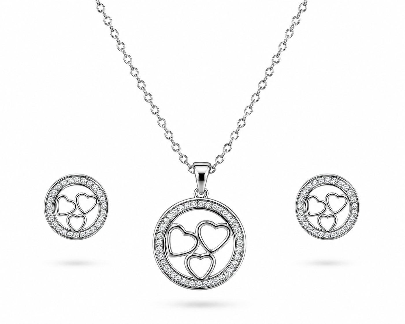 💞 Triple Heart Sparkle Pendant & Earrings Set