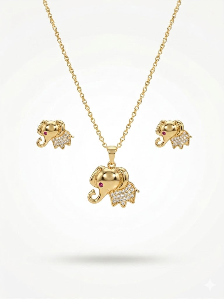 🐘 Royal Elephant Charm Necklace & Earrings Set