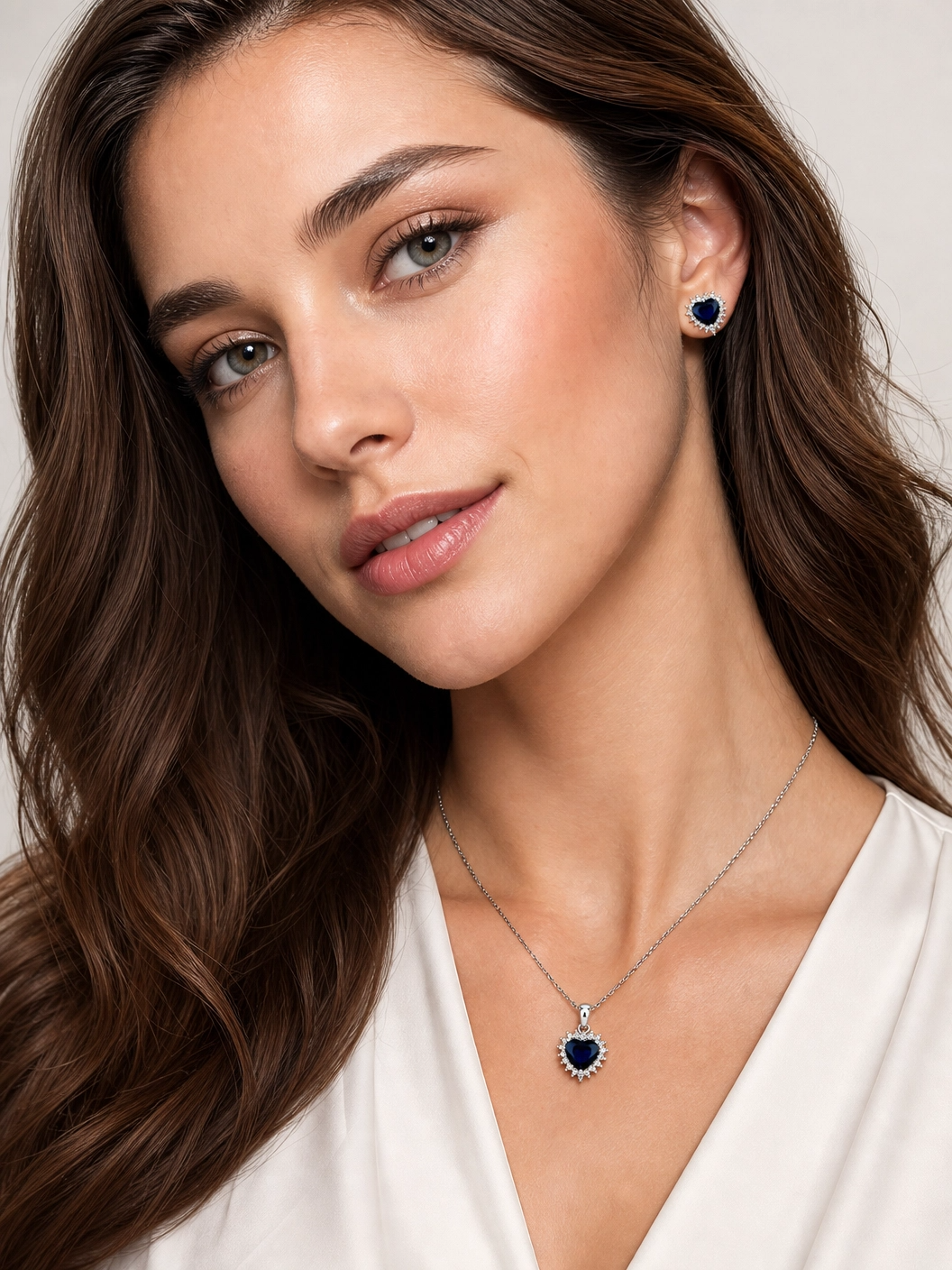 💙 Royal Sapphire Heart Pendant & Earrings Set